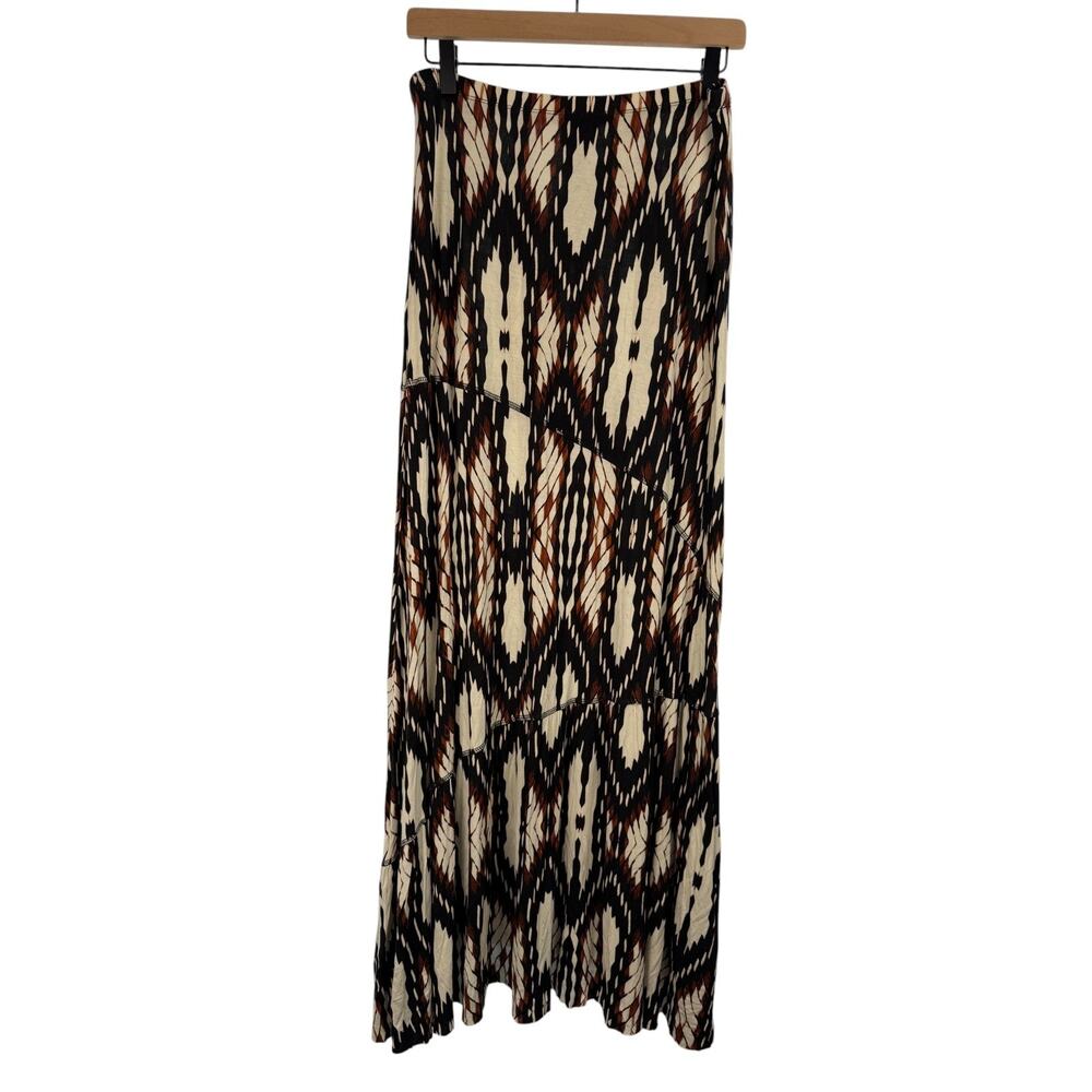 WORTHINGTON Tiered Maxi Skirt Black Tan Print Size‎ Medium Boho Grunge Indie